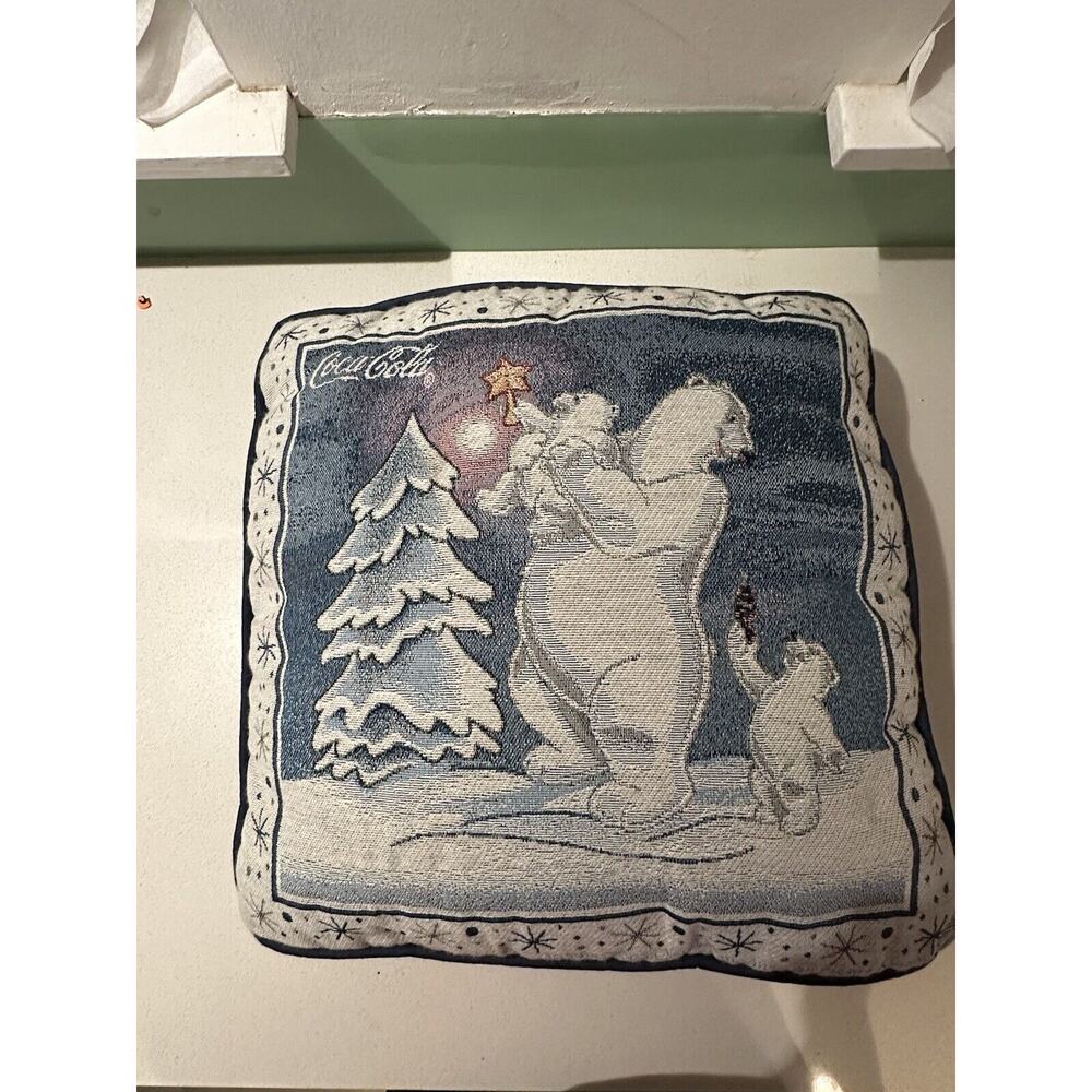 Vintage Coca-Cola Coke Polar Bear Christmas Tree Star Tapestry Throw Pillow